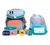 SCHOOL-MOOD Timeless Pro Schulranzenset 7-teilig 23,5L Stauraum, ergonomisches Easy Fit System für 1 m bis 1,50 m Körpergröße, standfest, wasserabweisender Stoff mit Reflektoren (Happy Sapphire)