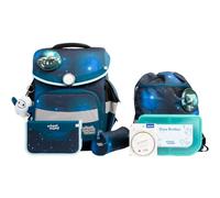 SCHOOL-MOOD Timeless Pro Schulranzenset 7-teilig 23,5L Stauraum, ergonomisches Easy Fit System für 1 m bis 1,50 m Körpergröße, standfest, wasserdichter Stoff mit Reflektoren (Moritz Weltall)