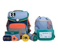 SCHOOL-MOOD Timeless Pro Schulranzenset 7-teilig 23,5L Stauraum, ergonomisches Easy Fit System für 1 m bis 1,50 m Körpergröße, standfest, wasserabweisender Stoff mit Reflektoren (Happy Sapphire)