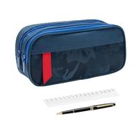 School Pencil Case Organizer - Large Capacity Double-Layer Stationery Bag for Pens, Pencils, Rubber, Scissors | Travel, Desk, Classroom, Art Supplies, College, Office, Students, Teenagers, blau