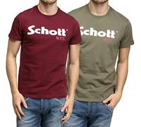 Schott Nyc Herren Ts01mclogo T-Shirt, 2er Pack, Mehrfarbig (Kaki/Bordeaux Kaki/Bordeaux), XL