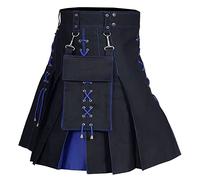 Schottischer Kilt Herren, Traditioneller Lederrock Kilt Herren Mode Schottischer Rock Neue Männer Rock Utility Männlich Klassischer Retro Rock Mittelalterliche Schottland Faltenröcke (Z16-Blue, M)