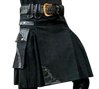 Schottischer Kilt Klassischer Rock Herren Karo Rock mit Taschen kurzer Schottenrock Karierter Kilt Schottischer Klassischer Mit Kontrasttaschen Schottischen Stil Individualität Vintage(Schwarz,5XL)