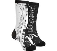 Schottischer Stil Clan Tartan Buffalo Plaid (2) Freizeitsocken Lustige Neuheit Crew Tube Socken Kleid Socken für Männer Frauen, Schwarz-Weiß-Klavier-Musiknoten, One size