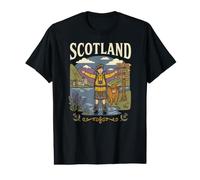 Schottlandreisen, lustige Hochlandkuh und Wanderer im schottischen Kilt Preisgünstiges Grafik-T-Shirt