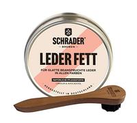SCHRADER Lederfett farblos - Lederpflege für Glattleder, Schuhe, Motorradbekleidung - Imprägniermittel mit Tiegelbürste - 2-teilig - Made in Germany
