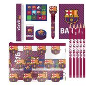 Schreibwaren-Set FC Barcelona für Jungen und Mädchen, 7-teiliges Set mit Bleistiften, Gummi, Anspitzer, Lineal, Notizbuch und mehrfarbiger Eva-Etui, offizielles Lizenzprodukt zum Schulbeginn