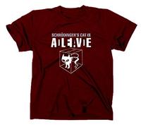 Schroedingers Cat Katze is Still Alive Dead T-Shirt The Big Bang Theory Life, XL, Maroon