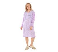 Schuerzenfabrik - gestreiftes Nachthemd Damen Langer Arm Nachtkittel Nachtgewand Schlafhemd Nachtwäsche Größe XL / 46, lila
