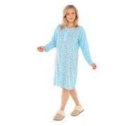 Schuerzenfabrik - gestreiftes Nachthemd Damen Langer Arm Nachtkittel Nachtgewand Schlafhemd Nachtwäsche Größe XL / 46, türkis