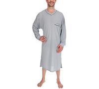 Schuerzenfabrik Langärmliges Nachthemd Herren Baumwolle Nachtkittel Nachtgewand Schlafhemd, Größe:L, Farbe:Achatgrau