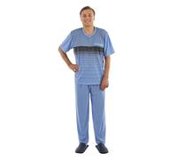 Schuerzenfabrik Pyjama Herren lang Schlafanzug Schlafkleidung Nachtwäsche, Farbe:Blau V - Ausschnitt, Größe:XL