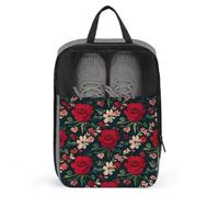 Schuhbeutel für Herren und Damen, Vintage-Blume, rote Rose, Schuhbeutel mit Reißverschluss, atmungsaktiv, Golf-Schuhtasche für Reisen, Outdoor, Schuhaufbewahrung, Organizer für Sport, Geschäftsreisen,