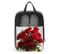 Schuhbeutel für Männer und Frauen, frische rote Rosen, Schuhbeutel mit Reißverschluss, atmungsaktiv, Golf-Schuhtasche für Reisen, Outdoor, Schuhaufbewahrung, Organizer für Sport, Geschäftsreisen,