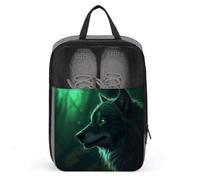 Schuhbeutel für Reisen, grüner Wolf, bedruckt, Schuhtasche für Reisen, wasserdicht, tragbar, Organizer, Sneaker, Reisetasche für Damen und Herren, grüner Wolf, Einheitsgröße, Blumenmuster, Grüner