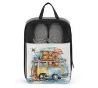 Schuhbeutel für Reisen, LKW und Bär, bedruckter Schuhkoffer für Reisen, Schuhtasche, wasserdicht, tragbar, Organizer, Sneaker, Reisetasche für Damen, Herren, LKW und Bär, Einheitsgröße, Blumenmuster,