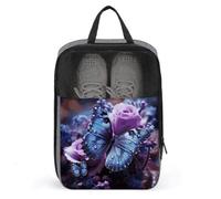 Schuhbeutel mit lila Rose und Schmetterling, für Reisen, wasserdichte Schuhtasche, Schuhaufbewahrung, Organizer mit Reißverschluss und Griff, Sneaker-Tasche, Schuhbeutel, Stil, Einheitsgröße,