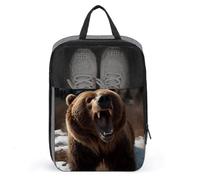 Schuhbeutel, Motiv: Brüllender Bär, bedruckte Schuhtasche, Aufbewahrungsbeutel zum Aufhängen, Badetuch, Aufbewahrungstasche, grau, Einheitsgröße, stilvoll, grau, Einheitsgröße, Stilvoll