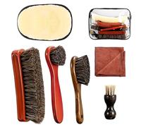 Schuhbürsten Set,7 teiliges Schuhputzset,Rosshaarbürste für Schuhputzpolitur,Leder-Reinigungsbürsten,Glanzbürste, Polierbürste,mit Schuhpoliertuch-Handschuh für Stiefel, Schuhe, Autositze, Sofas, Poli