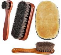 Schuhbürsten-Set - Rosshaarbürste für Schuhputzpolitur - 4 Stück Schuhpolier-Applikatorbürsten + 1 Stück Poliertuch Handschuh + 1 Poliertuch (6 Stück) (4 Stück)