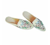 Schuhe Bestickte Schuhe Hausschuhe ， Chinesische Blumenstickerei Für Damen Mit Spitzer Zehenpartie, Bequemer Satin, Lässige Pantoletten, Flache Schuhe (Color : Gold, Size : EUR39)