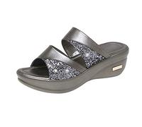 Schuhe Damen Mode Sommer Solid Peep Toe Casual Wedge Platform Damen Sandalen (38,Silber)