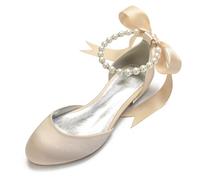 Schuhe Hochzeit Damen Geschlossene Zehen Brautschuhe Flach Hochzeitsschuhe Damen Fashion Pumps,Champagne,37 EU