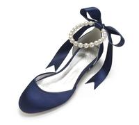 Schuhe Hochzeit Damen Geschlossene Zehen Brautschuhe Flach Hochzeitsschuhe Damen Fashion Pumps,Dark Blue,42 EU