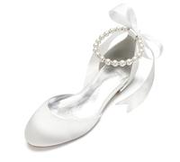 Schuhe Hochzeit Damen Geschlossene Zehen Brautschuhe Flach Hochzeitsschuhe Damen Fashion Pumps,Elfenbein,44 EU