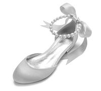 Schuhe Hochzeit Damen Geschlossene Zehen Brautschuhe Flach Hochzeitsschuhe Damen Fashion Pumps,Silber,41 EU