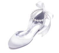 Schuhe Hochzeit Damen Geschlossene Zehen Brautschuhe Flach Hochzeitsschuhe Damen Fashion Pumps,Weiß,42 EU