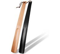 Schuhlöffel Holz 2er Set Lang Stabil 38cm Schwarz Hellbraun