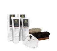 Schuhpflege-Set für Glattleder, 5-teilig inkl. 2 Tuben Brilliant Ledercreme in Schwarz & Transparent, 2 Polierbürsten & Schmutzentferner-Tuch, reichhaltige & intensive Pflege für alle Glattleder