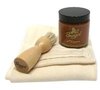 Schuhpflegeset mit Burgol - Schuhpomade Cognac Tiegelbürste zum Auftragen und Baumwolltuch