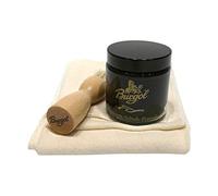 Schuhpflegeset mit Burgol - Schuhpomade Dunkelbraun Tiegelbürste zum Auftragen und Baumwolltuch