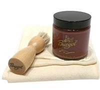 Schuhpflegeset mit Burgol - Schuhpomade Kastanie Tiegelbürste zum Auftragen und Baumwolltuchwolltuch
