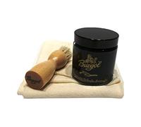 Schuhpflegeset mit Burgol - Schuhpomade Schwarz Tiegelbürste zum Auftragen und Baumwolltuch