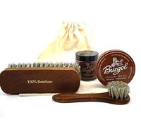 Schuhpflegeset mit Burgol Schuhpomade und Schuhwachs und Hebold Bürsten für Glattleder-Schuhe Glattlederpflege: Farbe: Dunkelbraun