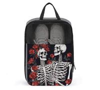 Schuhtasche mit Rose und Skelett, Reise-Schuh-Organizer, wasserabweisend, mit Reißverschluss, Sneaker, Staubbeutel, grau, Einheitsgröße, modern, grau, Einheitsgröße, Modern