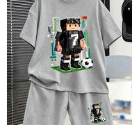 Schulanfang, 2 Stücke/Set Jungen Lässig Alltag Outfit, Kreativer personalisierter Cartoon Muster, T-Shirt & Shorts Set, geeignet für Sommer Outdoor Sp