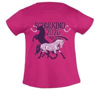 Schulkind 2026 - Einschulung Mädchen Geschenk Pferde Mädchen T-Shirt 128 Beere
