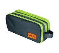 Schulmäppchen Kulturbeutel Dreifach Herlitz Neon Kiwi - 3 Fächer, Klapp-Organizer Netztasche, Griff, Dunkelgrün/Limette (23,5x11x7,5cm)