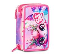Schulmäppchen Sj Girl Gang Seven - Cat LED Kätzchen - 3 Etagen komplett mit Schreibwaren für Kinder + kostenloser Schlüsselanhänger mit Pailletten und Stift, mehrfarbig