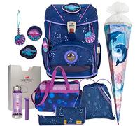 Schulranzen Mädchen 1. Klasse Deep Ocean ErgoFlex Buttons Schulranzen-Set 8tlg. mit Schuhbeutel, passend dazu Sporttasche Schultüte - Trinkflasche Gratis