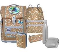 Schulranzen MCNEILL "Ergo Compacto, Greta", Damen, Gr. B/H/T: 29cm x 38,5cm x 22cm, braun (greta), Polyester, Rucksäcke Schulranzen, inkl. Federmäppchen, Turnbeutel, Schlamperrolle & Motivmagnet (5004