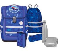 Schulranzen MCNEILL "Ergo Compacto, Puzzle", Kinder, Gr. B/H/T: 29cm x 38,5cm x 22cm, blau (puzzle), Polyester, Rucksäcke, inkl. Federmäppchen, Turnbeutel, Schlamperrolle & Motivmagnet (82621756-0) pu