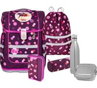 Schulranzen MCNEILL "Ergo Compacto, Ruby", Kinder, Gr. B/H/T: 29cm x 38,5cm x 22cm, rot (ruby), Polyester, Rucksäcke, inkl. Federmäppchen, Turnbeutel, Schlamperrolle & Motivmagnet (39576307-0) ruby