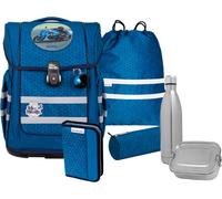 Schulranzen MCNEILL "Ergo Compacto, Tetra", Kinder, Gr. B/H/T: 29cm x 38,5cm x 22cm, blau (tetra), Polyester, Rucksäcke, inkl. Federmäppchen, Turnbeutel, Schlamperrolle & Motivmagnet (88488830-0) tetr