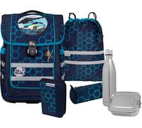 Schulranzen MCNEILL "Ergo Compacto, Xagon", Kinder, Gr. B/H/T: 29cm x 38,5cm x 22cm, blau (xagon), Polyester, Rucksäcke, inkl. Federmäppchen, Turnbeutel, Schlamperrolle & Motivmagnet (50111449-0) xago