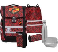 Schulranzen MCNEILL "Ergo Compacto, Zack", Damen, Gr. B/H/T: 29cm x 38,5cm x 22cm, rot (zack), Polyester, Rucksäcke Schulranzen, inkl. Federmäppchen, Turnbeutel, Schlamperrolle & Motivmagnet (62539427